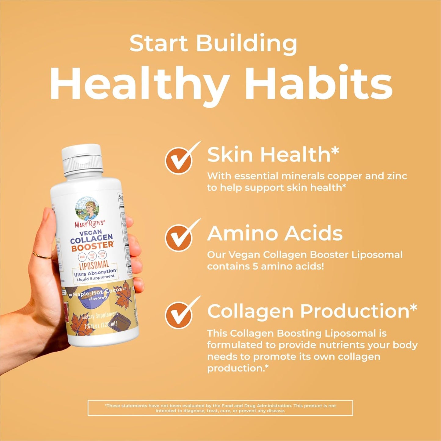 MaryRuth Organics Collagen Booster Liposomal, Sugar Free, Liquid Collagen Booster with Vitamin C, Vitamin E, Zinc, Copper & Silica, Skin Care & Joint Support Supplement, Vegan, Non-GMO, 7.6 Fl Oz