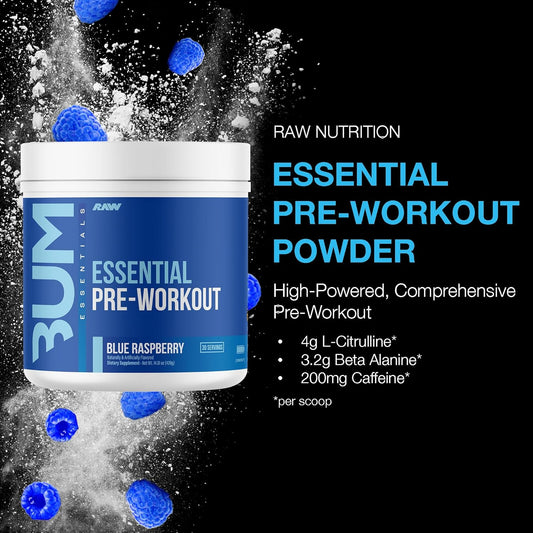 RAW Nutrition - Essential Pre - Chris Bumstead Pre Workout Formula, Sports Nutrition Pre-Workout Powders | Men & Womens Drink, Energy Powder for Working Out (Blue Raspberry)