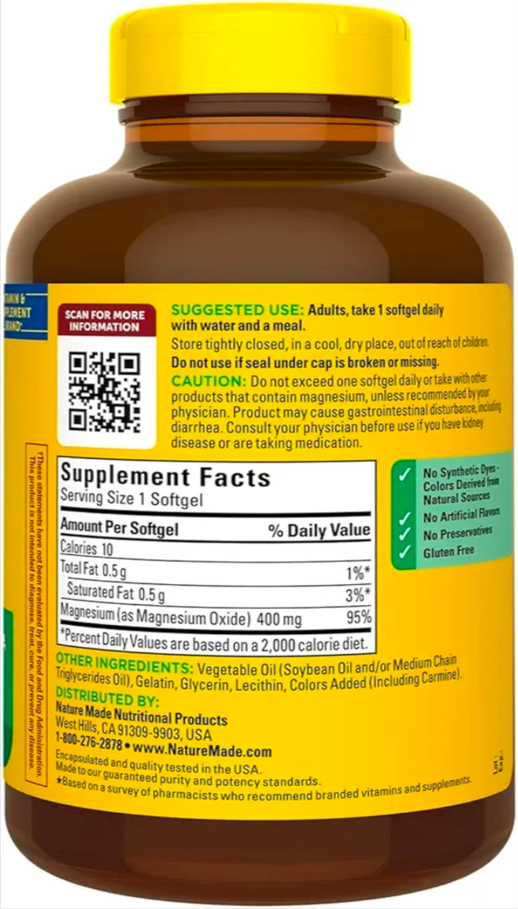 Extra Strength Magnesium 400mg Softgels | Muscle, Bone & Nerve Support | 180 Softgels ā 6 Month Supply | High Potency Daily Magnesium Supplement | Gluten Free Formula