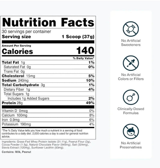 Transparent Labs Grass-Fed Whey Protein Isolate - Naturally Flavored, Gluten Free Whey Protein Powder with 28g of Protein per Serving & 9 Amino Acids - 30 Servings, Chocolate Peanut Butter
