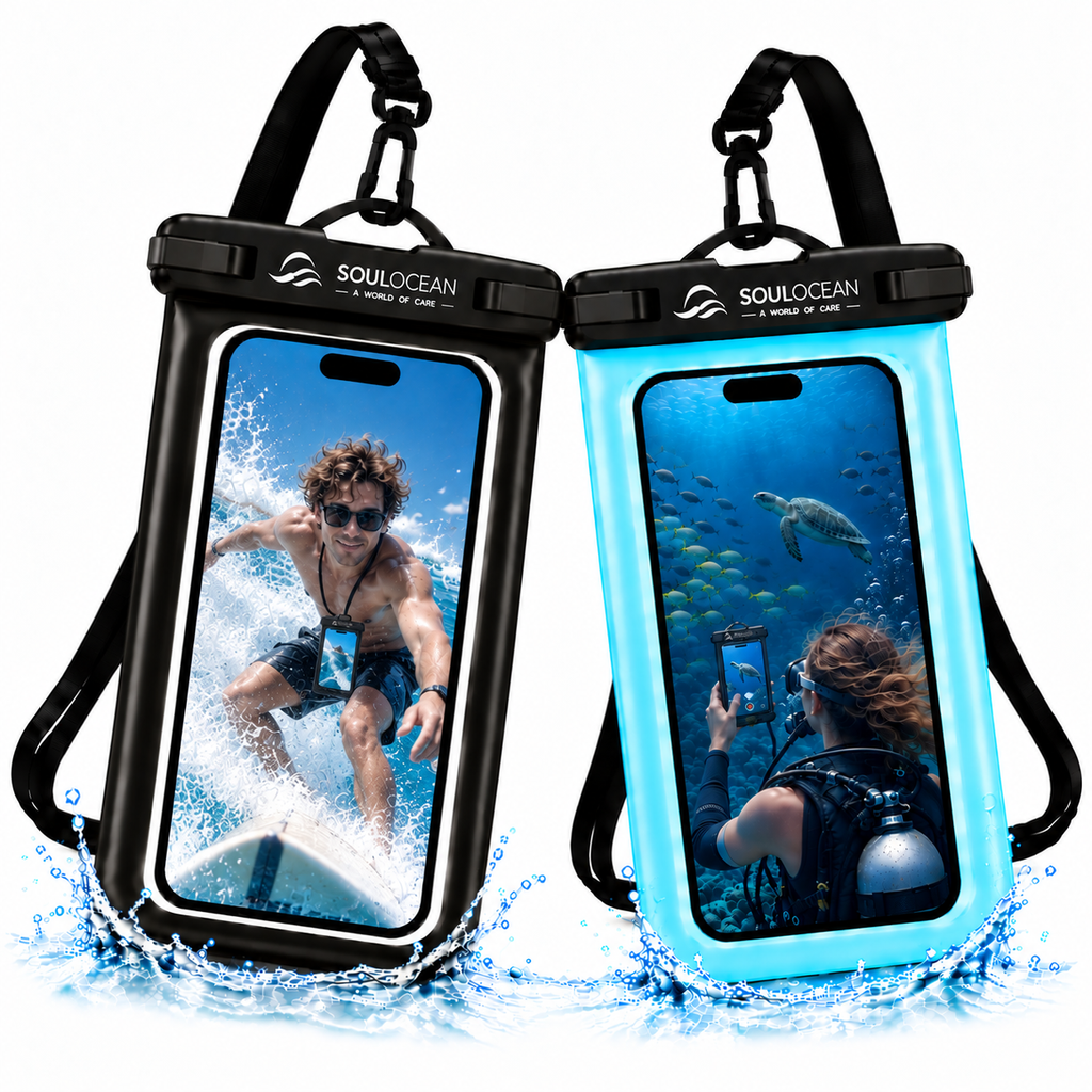SOULOCEAN Waterproof Phone Pouch, IPX8, 2 Pack, Fits Most Smartphones, Dry Bag