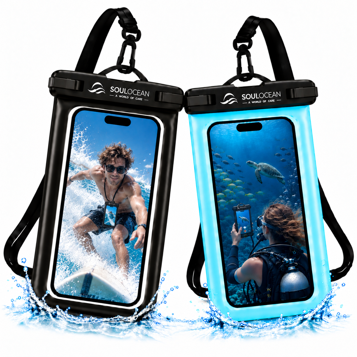 SOULOCEAN Waterproof Phone Pouch, IPX8, 2 Pack, Fits Most Smartphones, Dry Bag