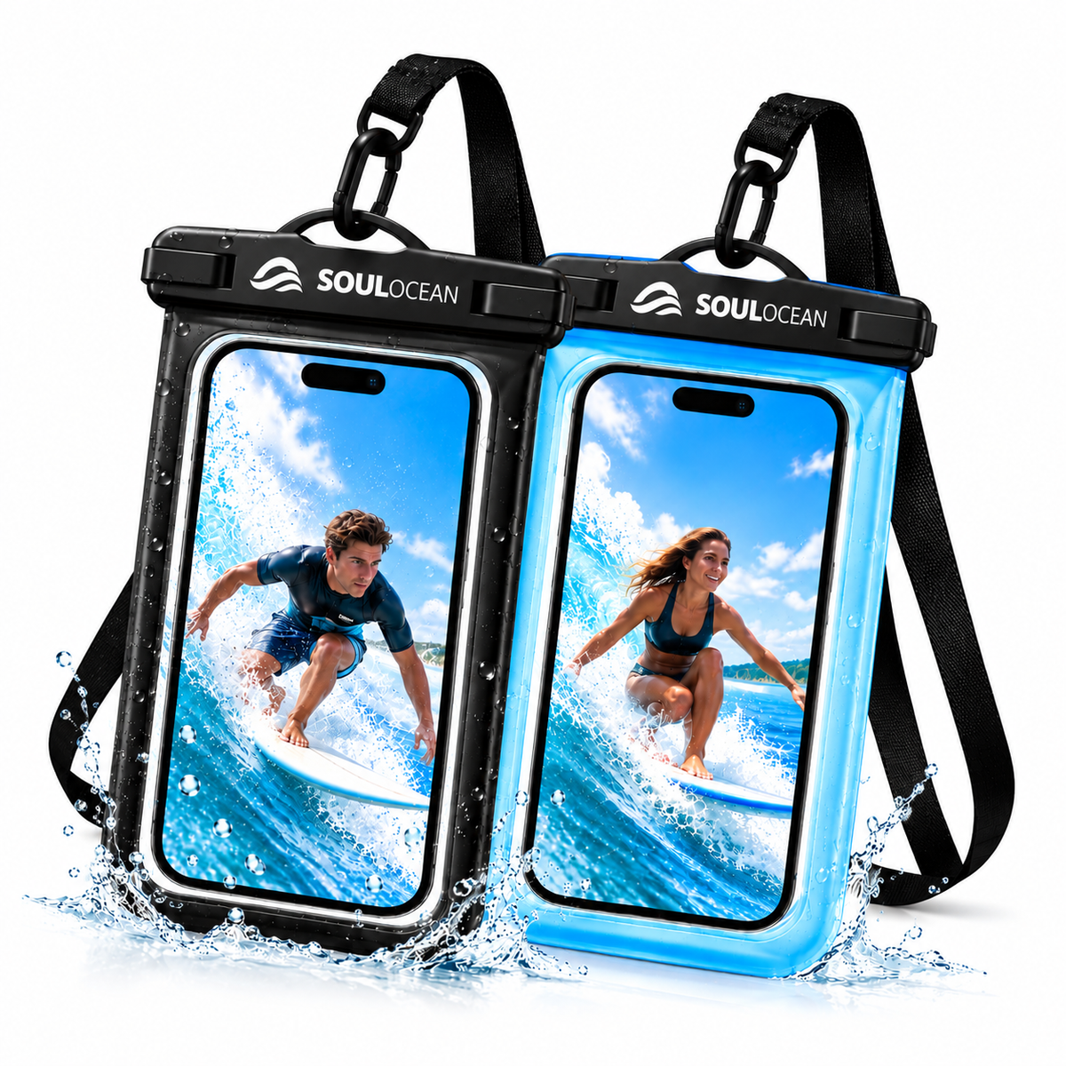 SOULOCEAN Waterproof Phone Pouch, IPX8, 2 Pack, Fits Most Smartphones, Dry Bag