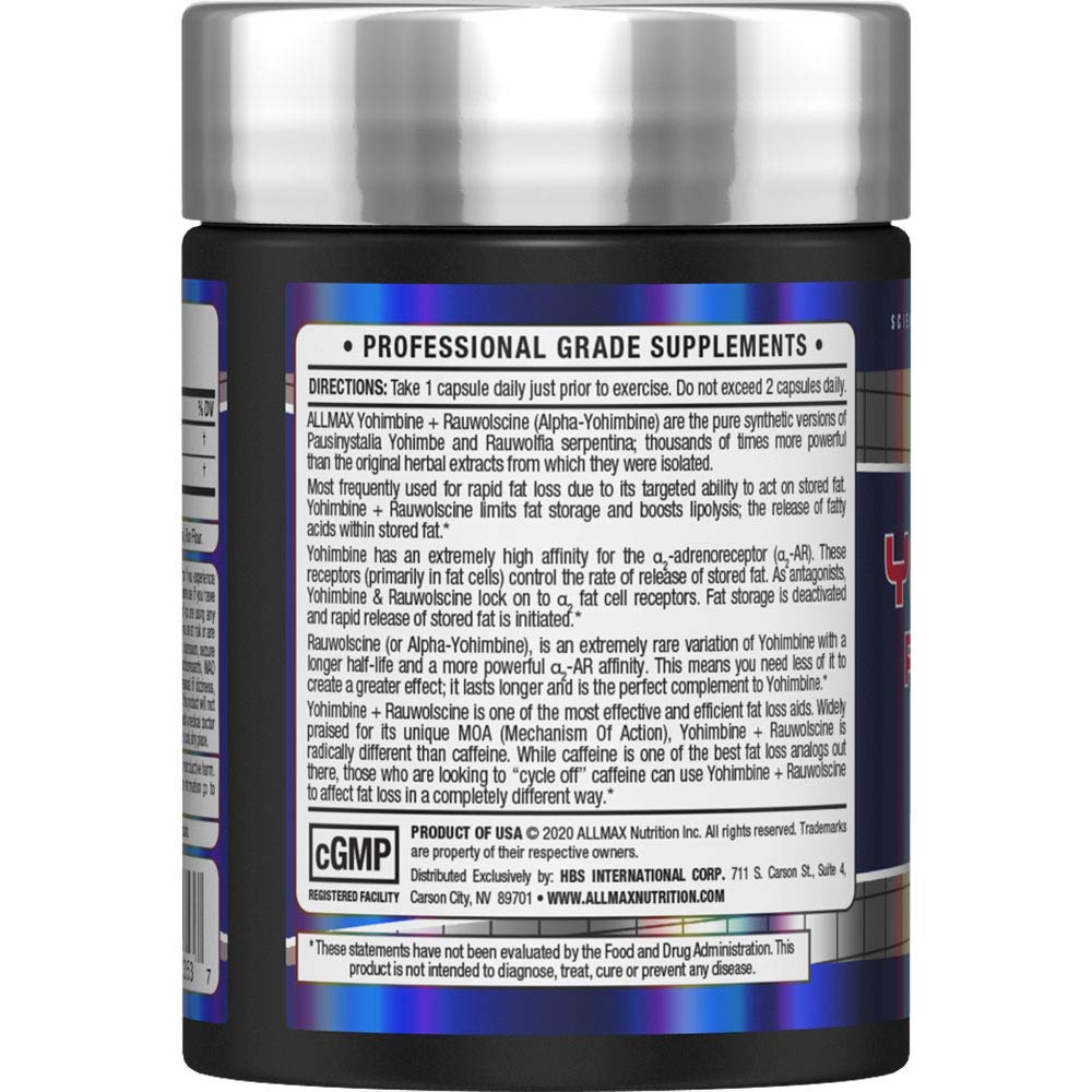 ALLMAX Yohimbine + Rauwolscine Fat Burner Capsules, 60 Count