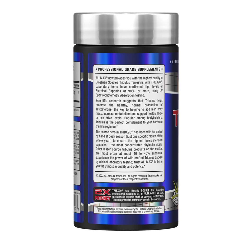 ALLMAX TRIBX90 - 90 Capsules, Pack of 2 - Natural Testosterone Booster - Delivers Bulgarian Species Tribulus Terrestris - 90% Furostanolic Saponins - 180 Total Servings