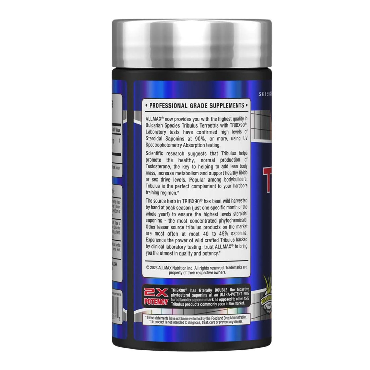 ALLMAX TRIBX90 - 90 Capsules, Pack of 2 - Natural Testosterone Booster - Delivers Bulgarian Species Tribulus Terrestris - 90% Furostanolic Saponins - 180 Total Servings