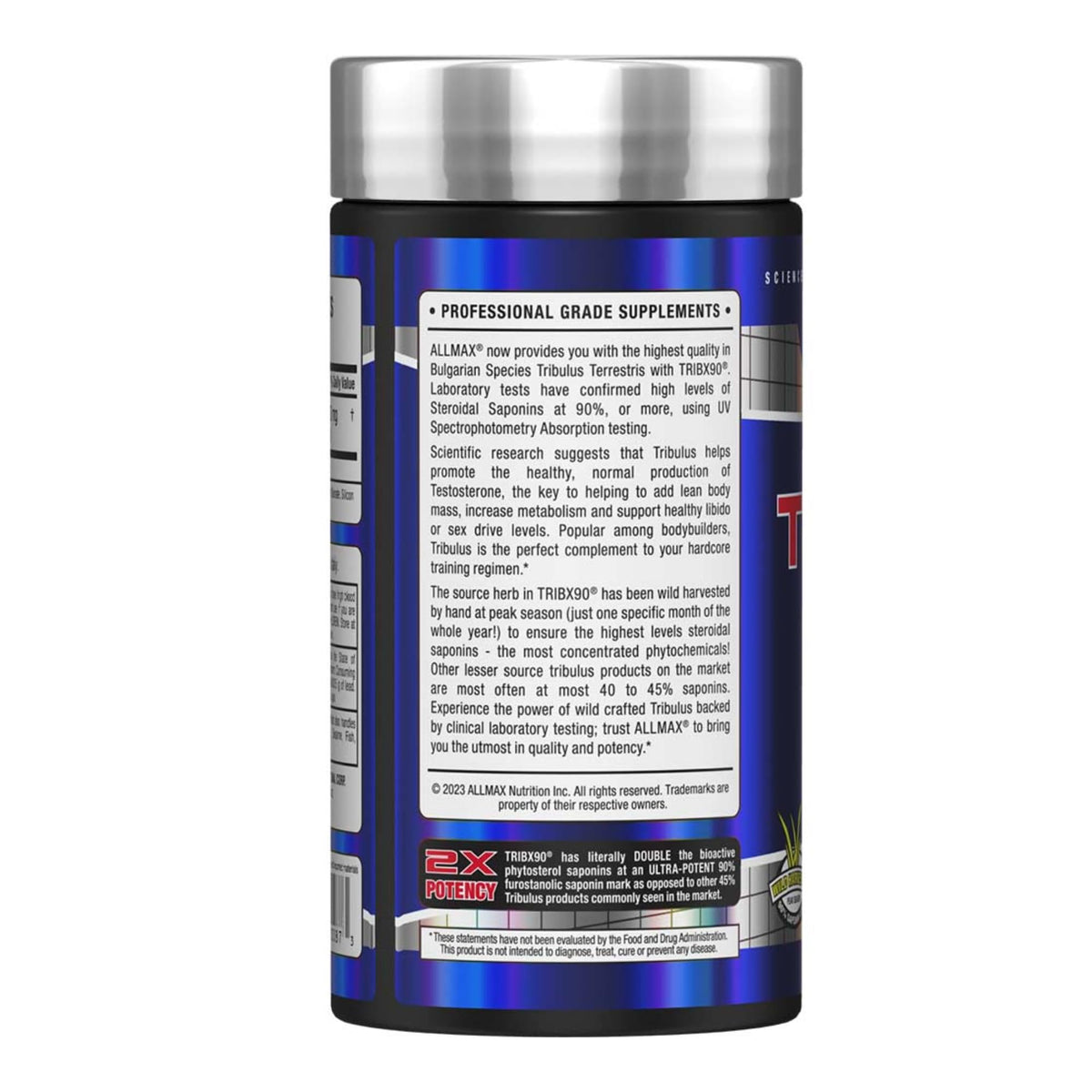 ALLMAX TRIBX90 - 90 Capsules, Pack of 2 - Natural Testosterone Booster - Delivers Bulgarian Species Tribulus Terrestris - 90% Furostanolic Saponins - 180 Total Servings