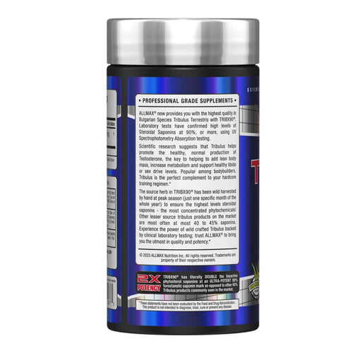ALLMAX TRIBX90 - 90 Capsules, Pack of 2 - Natural Testosterone Booster - Delivers Bulgarian Species Tribulus Terrestris - 90% Furostanolic Saponins - 180 Total Servings