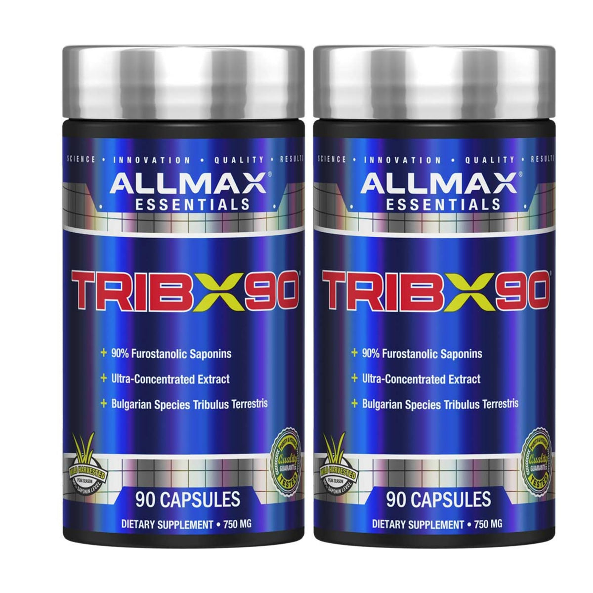 ALLMAX TRIBX90 - 90 Capsules, Pack of 2 - Natural Testosterone Booster - Delivers Bulgarian Species Tribulus Terrestris - 90% Furostanolic Saponins - 180 Total Servings