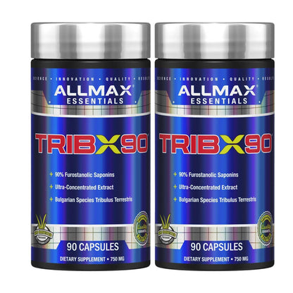ALLMAX TRIBX90 - 90 Capsules, Pack of 2 - Natural Testosterone Booster - Delivers Bulgarian Species Tribulus Terrestris - 90% Furostanolic Saponins - 180 Total Servings
