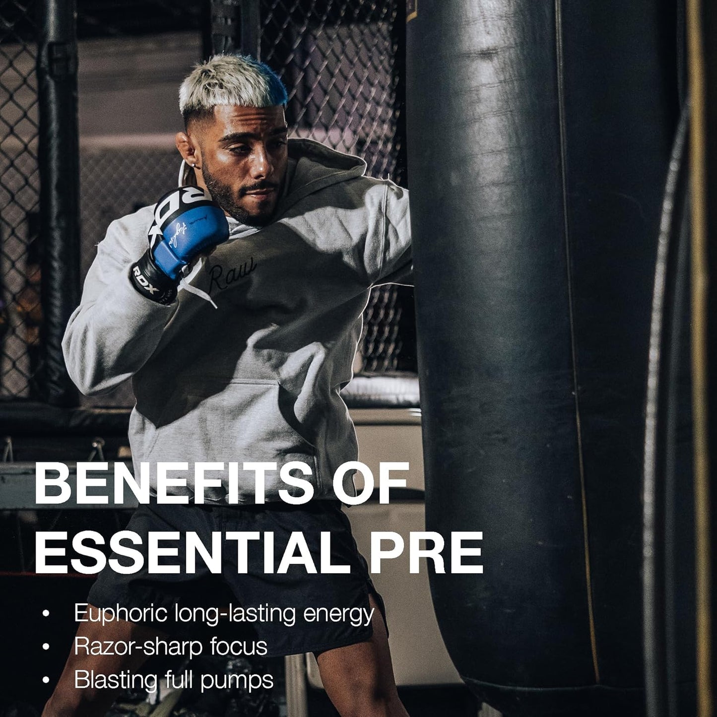 RAW Essential Pre-Workout Powder (Grape) - Chris Bumstead Sports Nutrition Supplement for Men & Women - Preworkout Energy Powder with Caffeine, L-Citrulline, L-Tyrosine, & Beta Alanine Blend