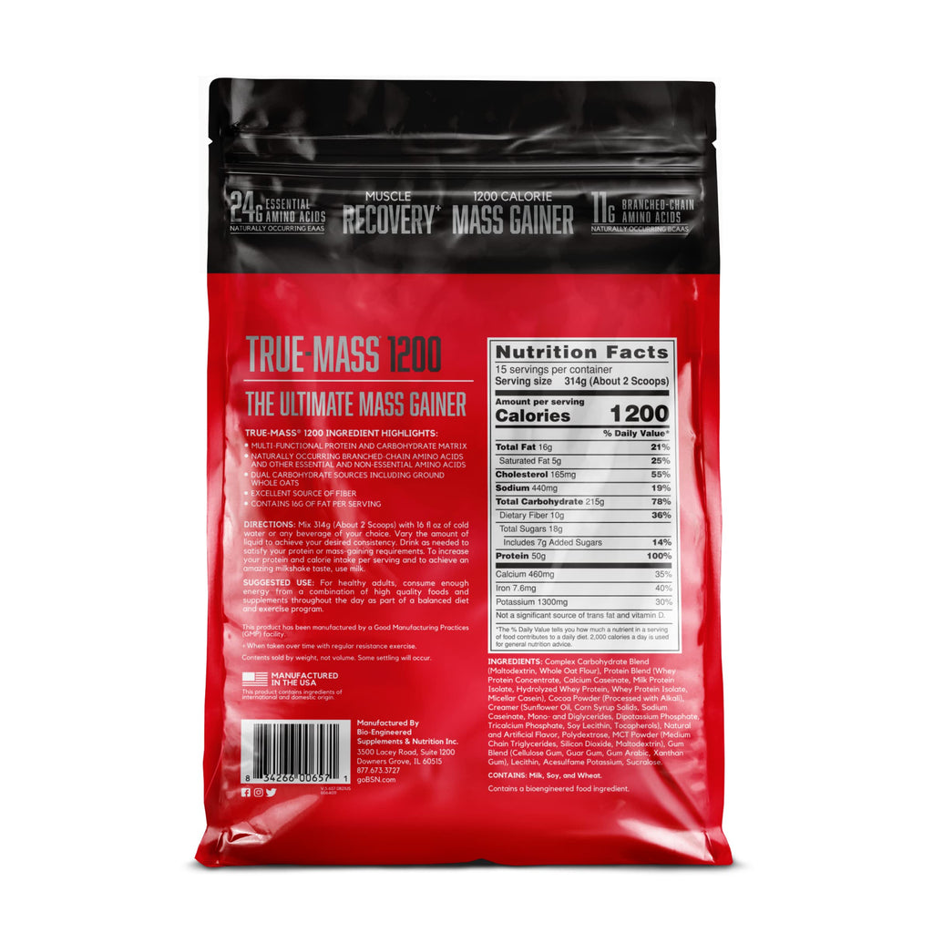 BSN True-Mass Weight Gainer, Muscle Mass Gainer Protein Powder, Vanilla Ice Cream, 5.82 Pound