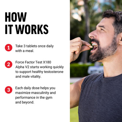 Force Factor Test X180 Alpha v2 T-Support for Men, T-Supplement to Help Build Strength, Boost Nitric Oxide, and Support Daily Performance, 120 Tablets