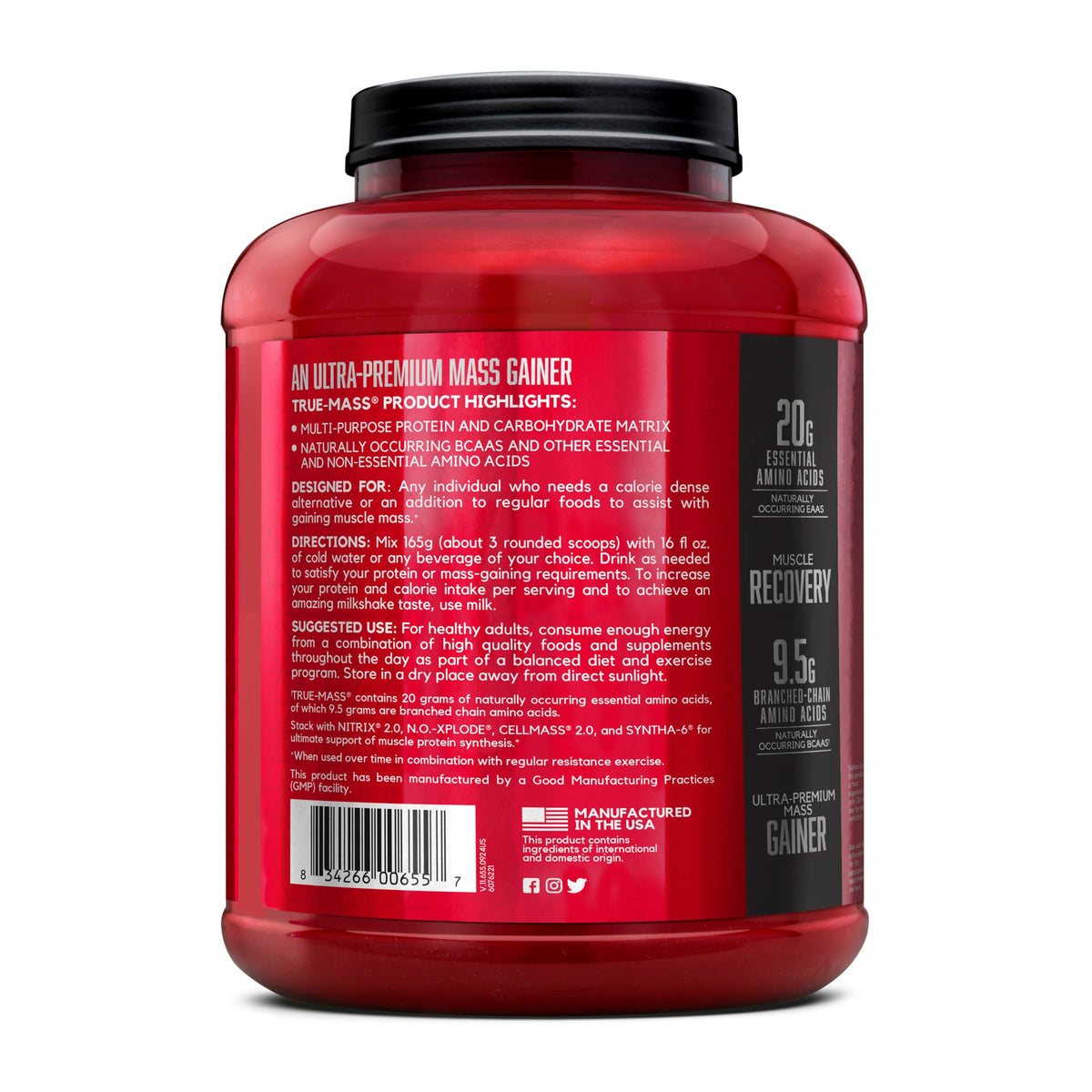 BSN True-Mass Weight Gainer, Muscle Mass Gainer Protein Powder, Vanilla Ice Cream, 5.82 Pound