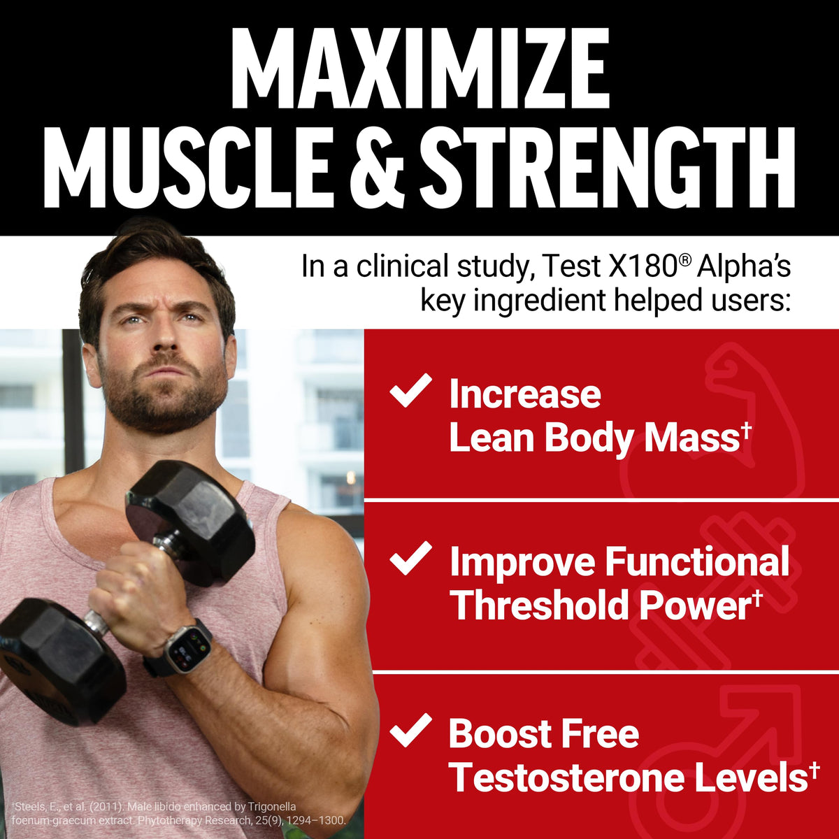 Force Factor Test X180 Alpha v2 T-Support for Men, T-Supplement to Help Build Strength, Boost Nitric Oxide, and Support Daily Performance, 120 Tablets