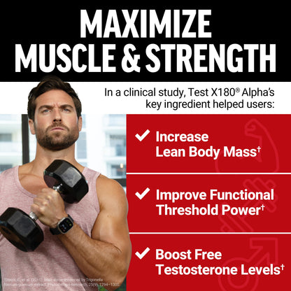 Force Factor Test X180 Alpha v2 T-Support for Men, T-Supplement to Help Build Strength, Boost Nitric Oxide, and Support Daily Performance, 120 Tablets