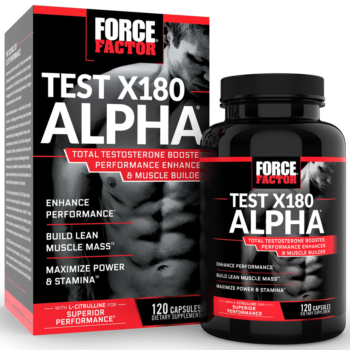 Force Factor Test X180 Alpha v2 T-Support for Men, T-Supplement to Help Build Strength, Boost Nitric Oxide, and Support Daily Performance, 120 Tablets