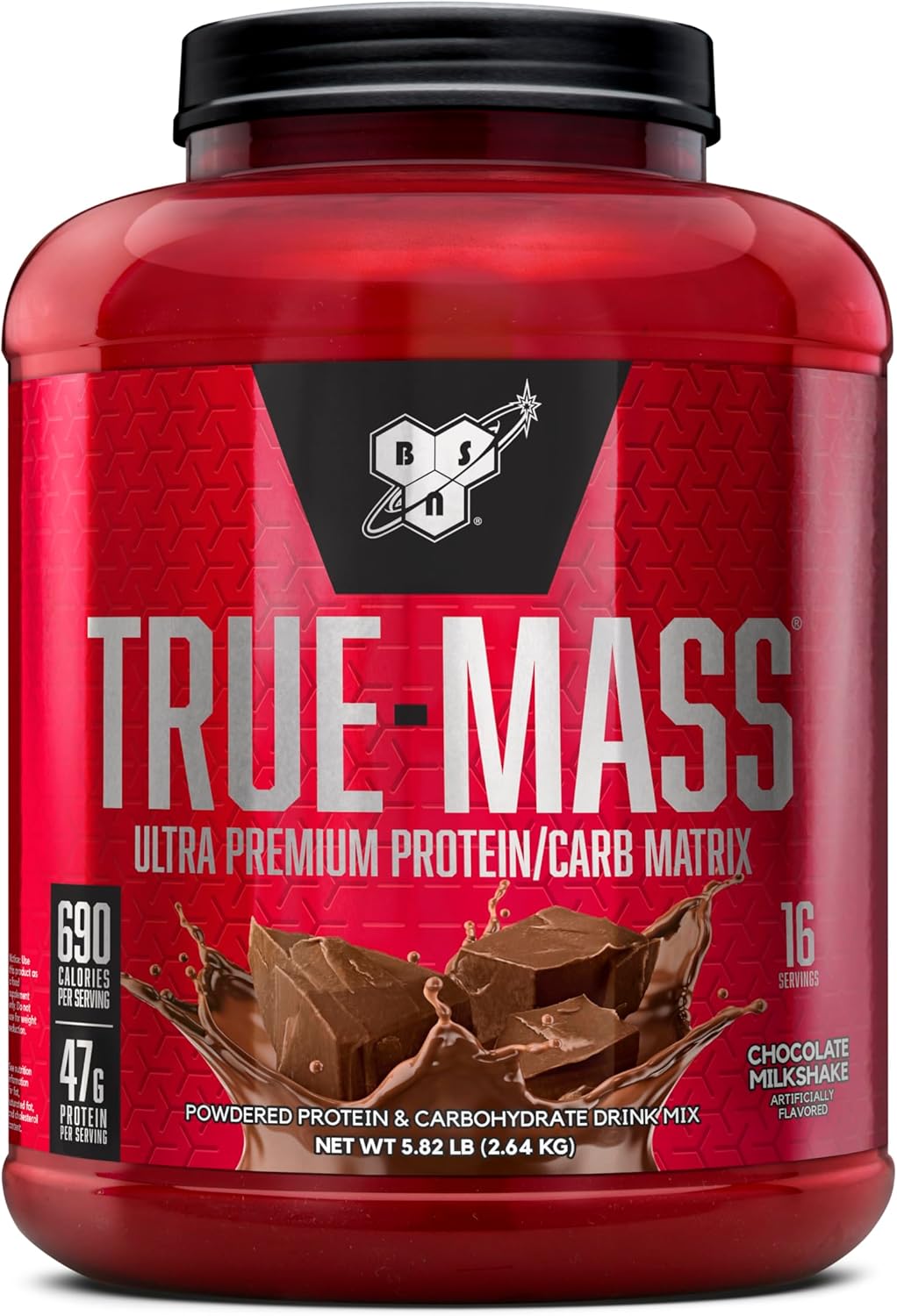 BSN True-Mass Weight Gainer Protein Powder, Choc Milkshake, 16 SRV