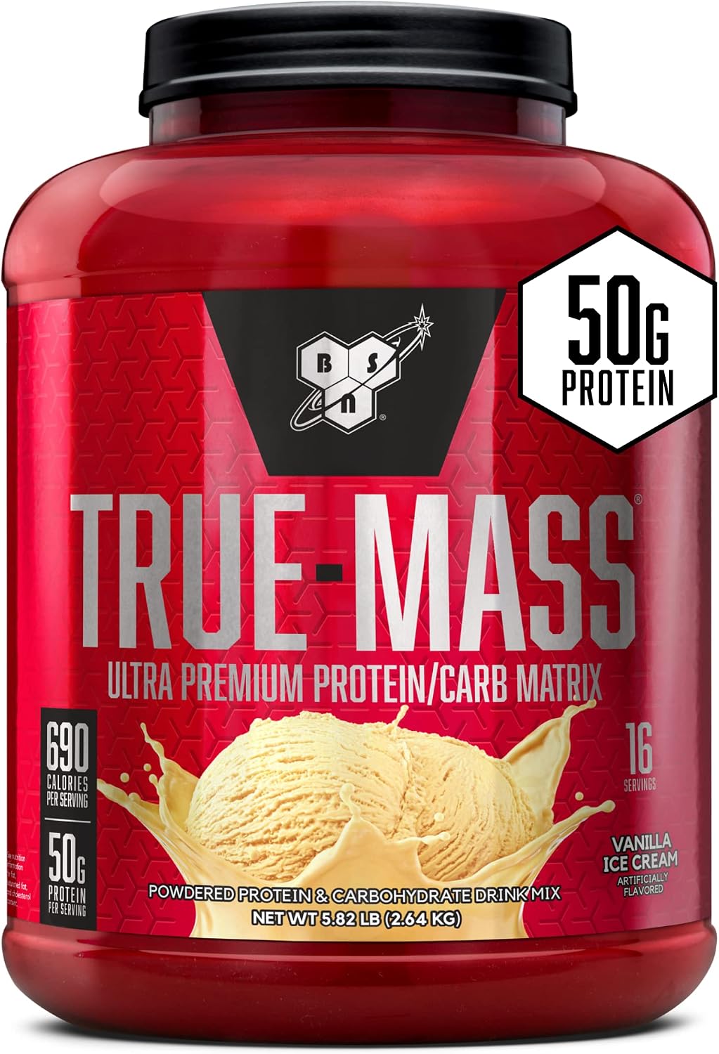 BSN True-Mass Weight Gainer Protein Powder, Vanilla Ice Cream, 16 Servings
