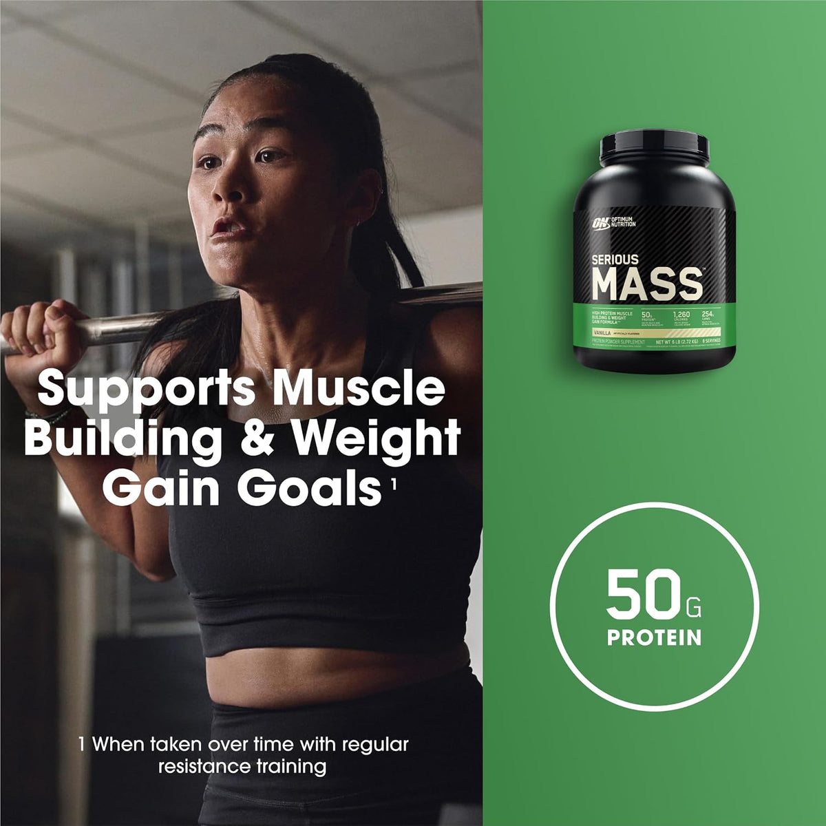 Optimum Nutrition Serious Mass Weight Gainer Protein Powder, Vanilla, 6LB