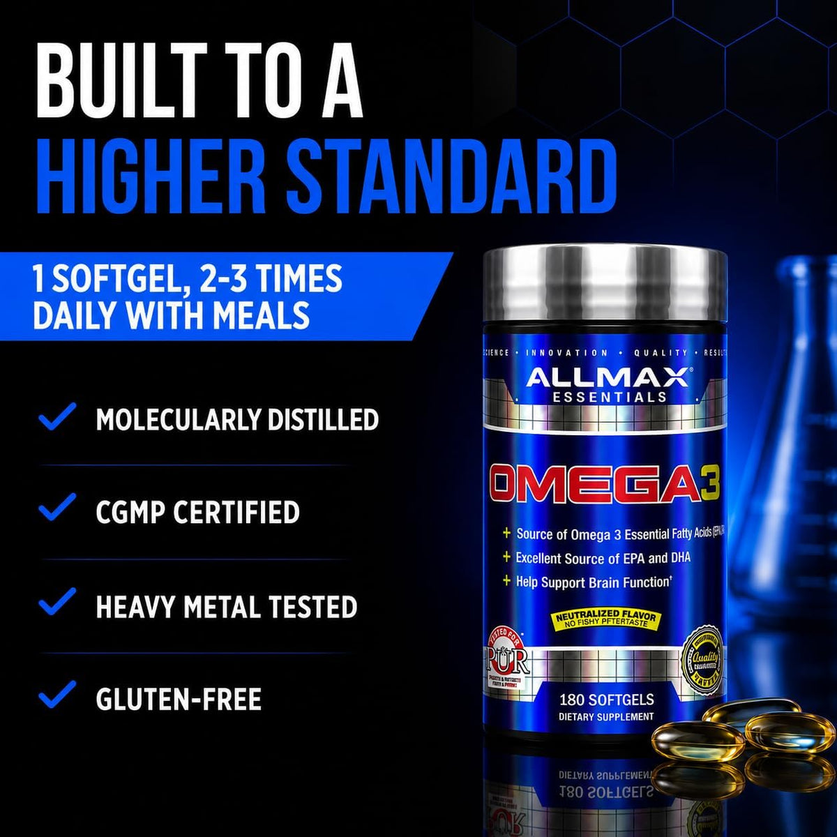 ALLMAX Omega 3 Fish Oil Softgels, 180 Count
