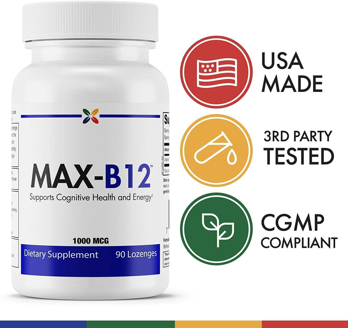 Stop Aging Now - MAX-B12 Lozenges 1000 MCG - Vitamin B12 1000mcg - Immune Support, Natural Energy and Brain Support Supplement - Supports Stress Relief Regulation - Natural Sleep Aid - 90 Lozenges