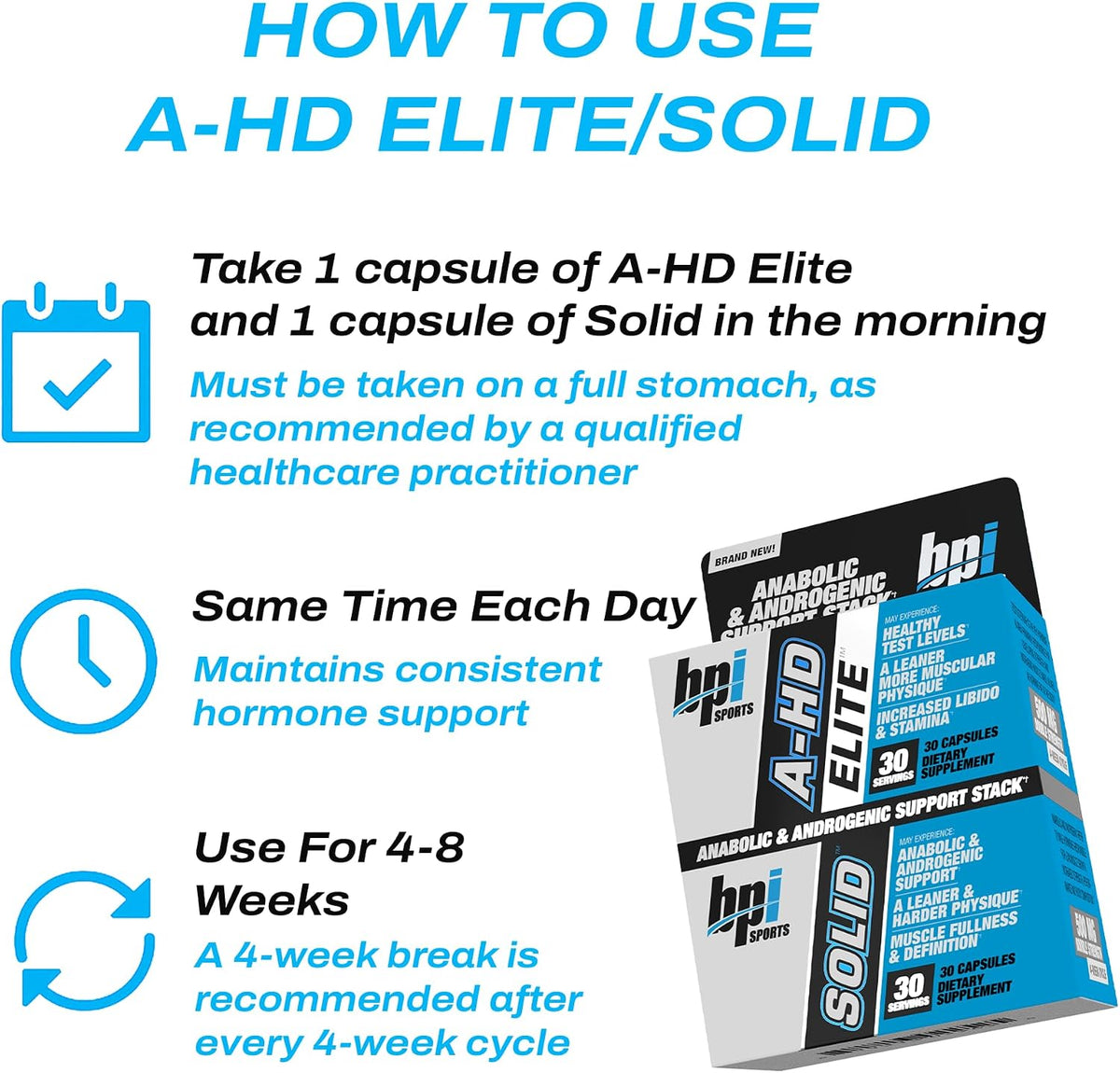 BPI Sports A-HD Elite/Solid Testosterone Booster for Men - Testosterone Supplement for Muscle, Strength, Libido & Performance Support - Promotes Natural Fat Loss – 30 Servings – 550mg