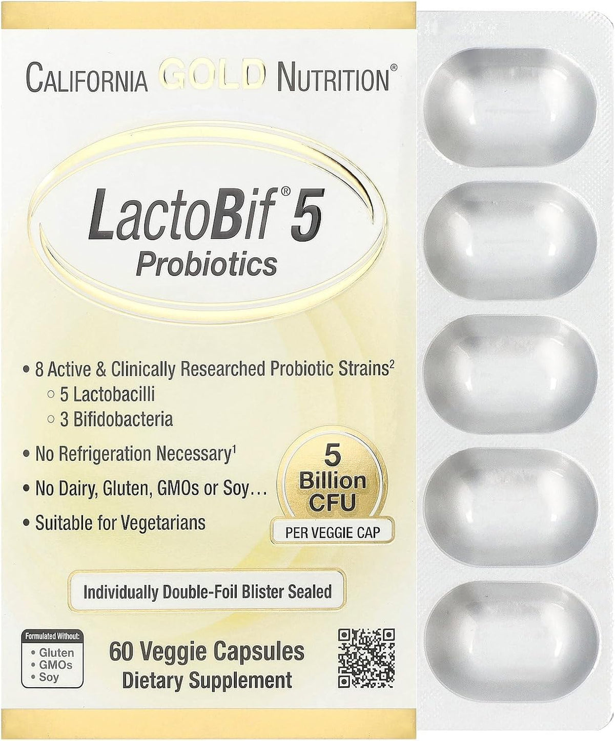 California Gold Nutrition, LactoBif Probiotics, 5 Billion CFU, 60 Veggie Caps