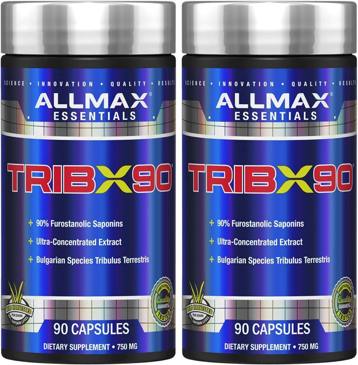 ALLMAX TRIBX90 - 90 Capsules, Pack of 2 - Natural Testosterone Booster - Delivers Bulgarian Species Tribulus Terrestris - 90% Furostanolic Saponins - 180 Total Servings