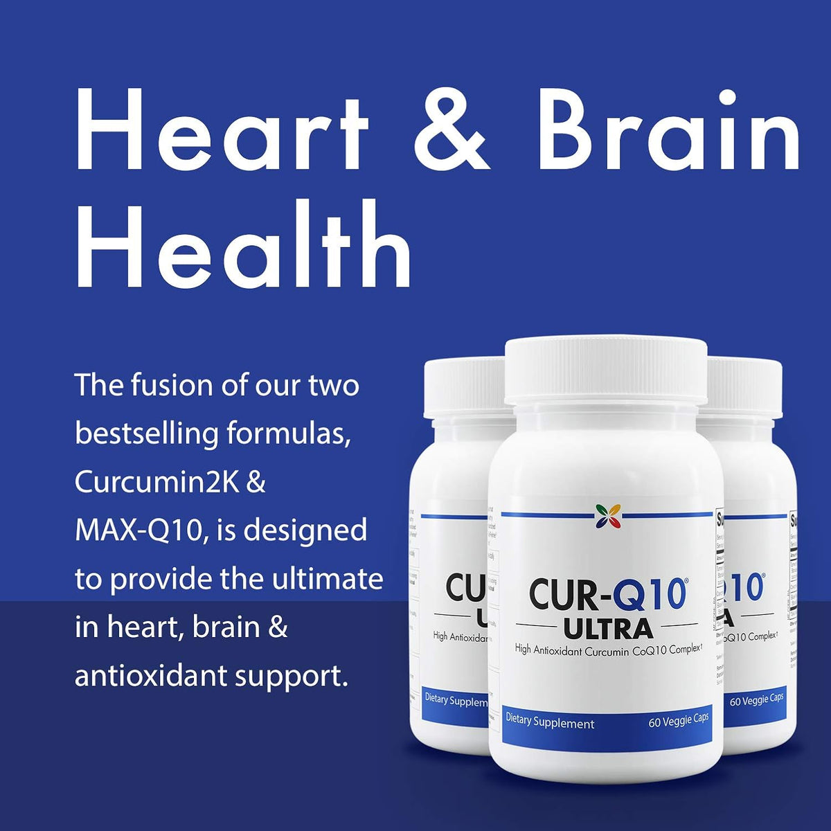 Stop Aging Now - CUR-Q10 Ultra Complex - Curcumin2K & MAX-Q10 - Brain & Heart Health, Antioxidants, Mood Support and Joint Health Support - Turmeric & Black Pepper, CoQ10 - 60 Vcaps (3 Pack)