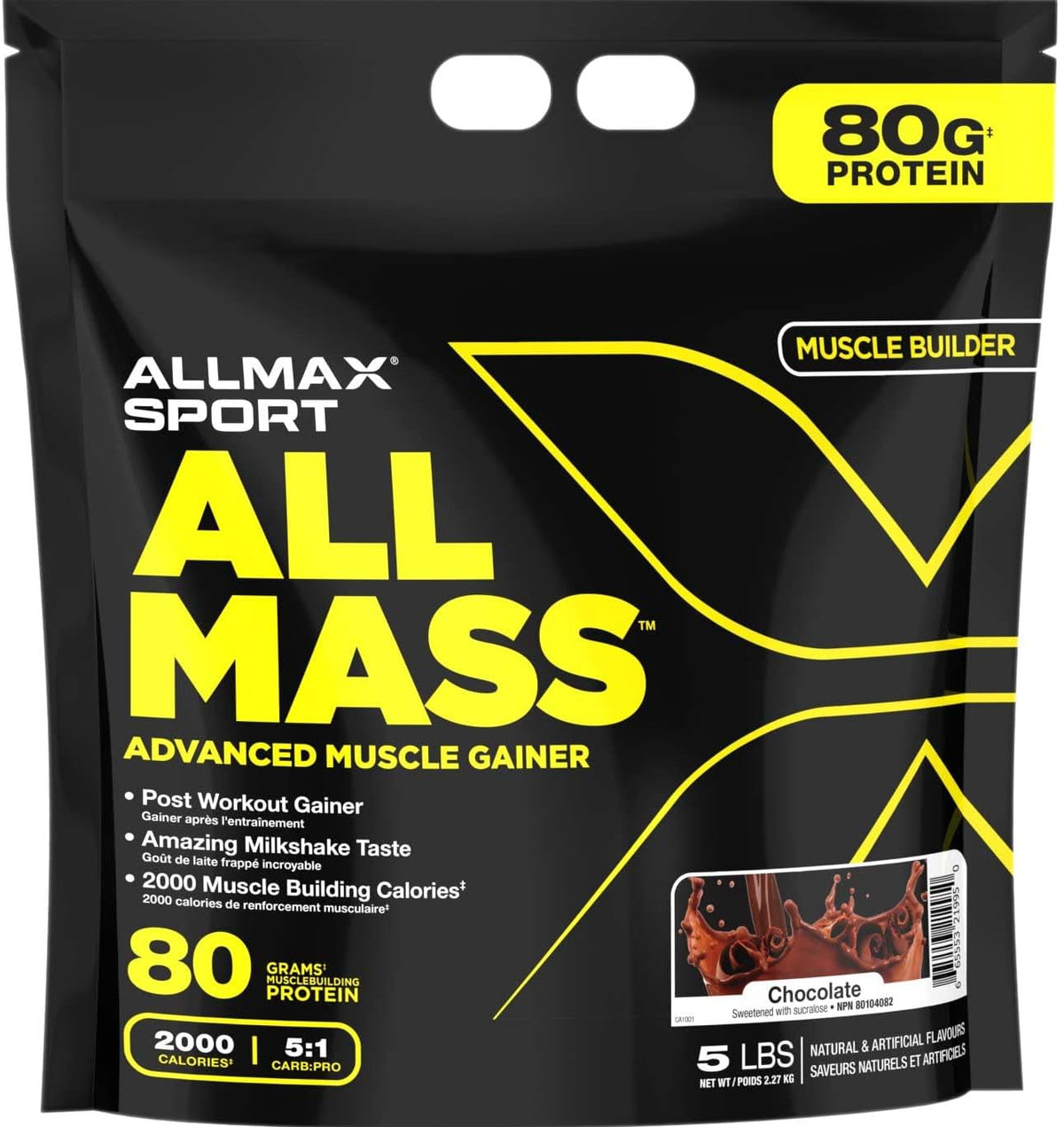 ALLMAX ALLMASS, Chocolate - 5 lb - Advanced Muscle Gainer - Up to 80 Grams of Protein Per Serving - 5:1 Carb-to-Protein Ratio - Zero Trans Fat - Up to 24 Servings