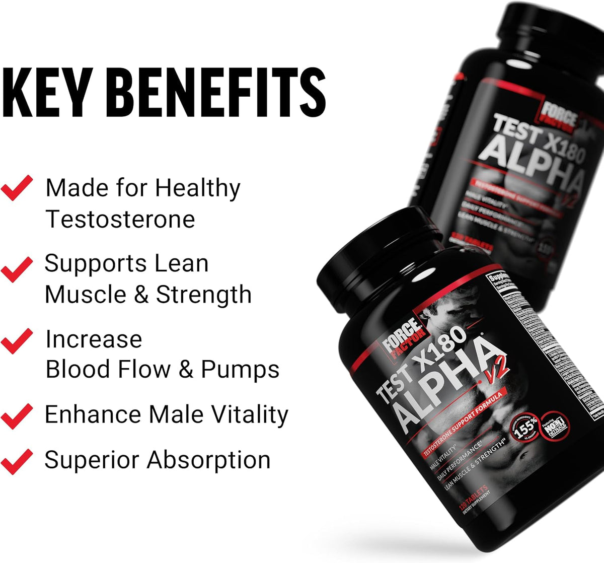 Force Factor Test X180 Alpha v2 Testosterone Booster for Men