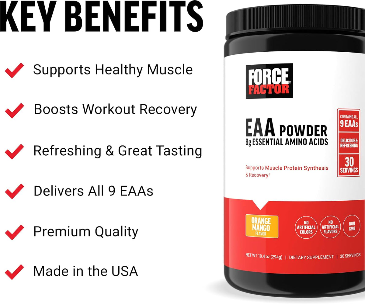 Force Factor Essential Amino Acids, Full Spectrum EAAs Amino Acids Powder