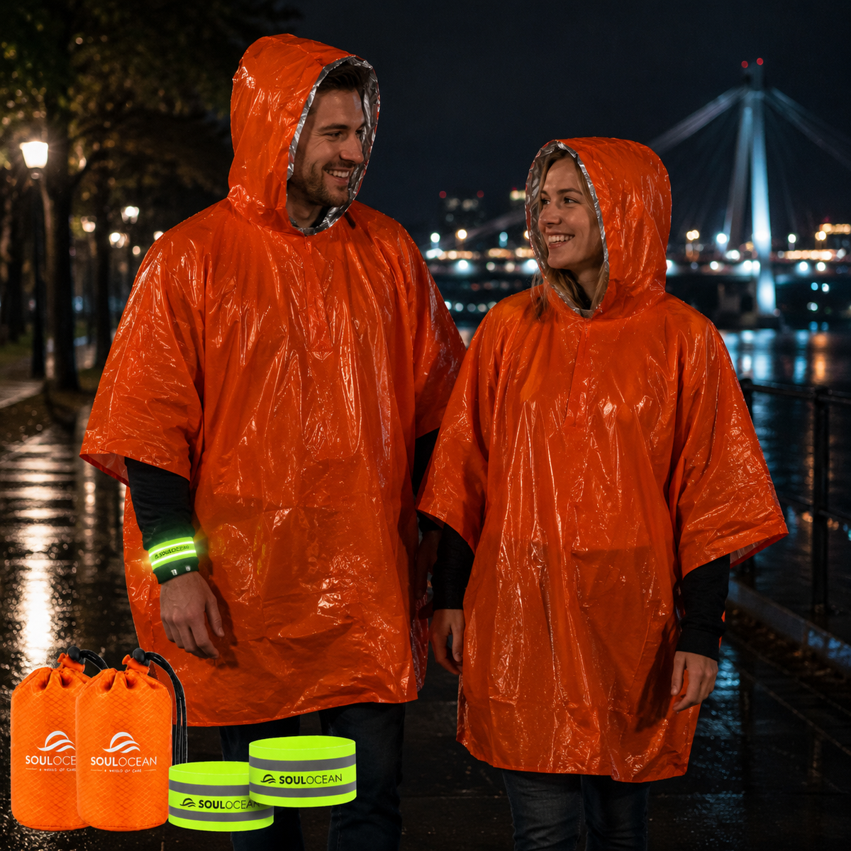 SOULOCEAN Emergency Rain Poncho Survival Kit with Reflective Bands for Low Visibility