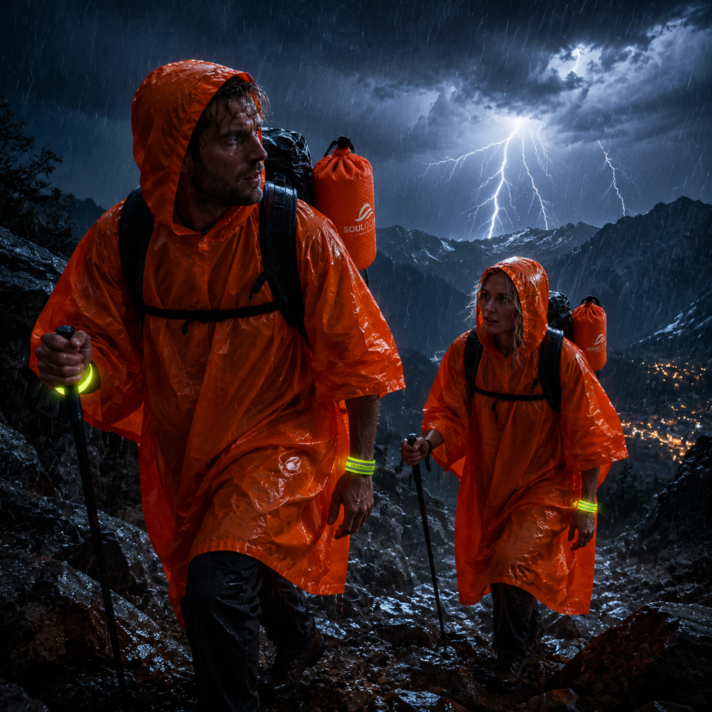 SOULOCEAN Emergency Rain Poncho Survival Kit with Reflective Bands for Low Visibility