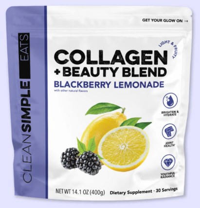 Clean Simple Eats Collagen Powder + Beauty Blend, BlackBerry Lemonade, Hydrolyzed Collagen Peptides from Grass Fed Bovine & Chicken, Hyaluronic Acid for Hair, Skin, Nail & Joint Support, 30 Servings