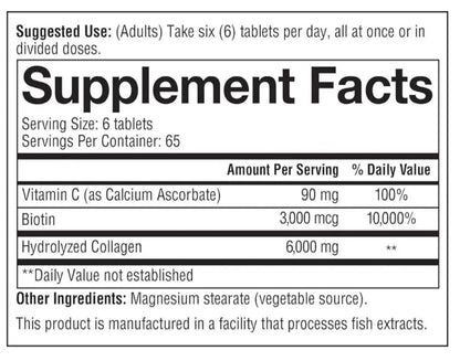 Youtheory Collagen + Biotin - Advanced Collagen Supplement - with Hydrolyzed Peptides, Vitamin C & Vitamin B - Supports Hair Growth, Nail Health & Anti-Aging* - 390 Tablets
