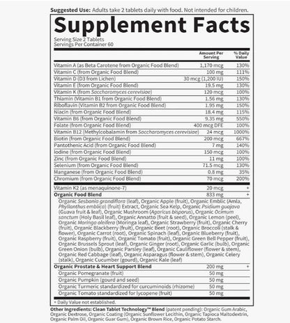 Garden of Life Organics Men's 40+ Multivitamin with Prostate Support, B12 & Vitamins – Vegan Daily Whole Food Multivitamin, Non-GMO, Certified Organic, 120 Tablets