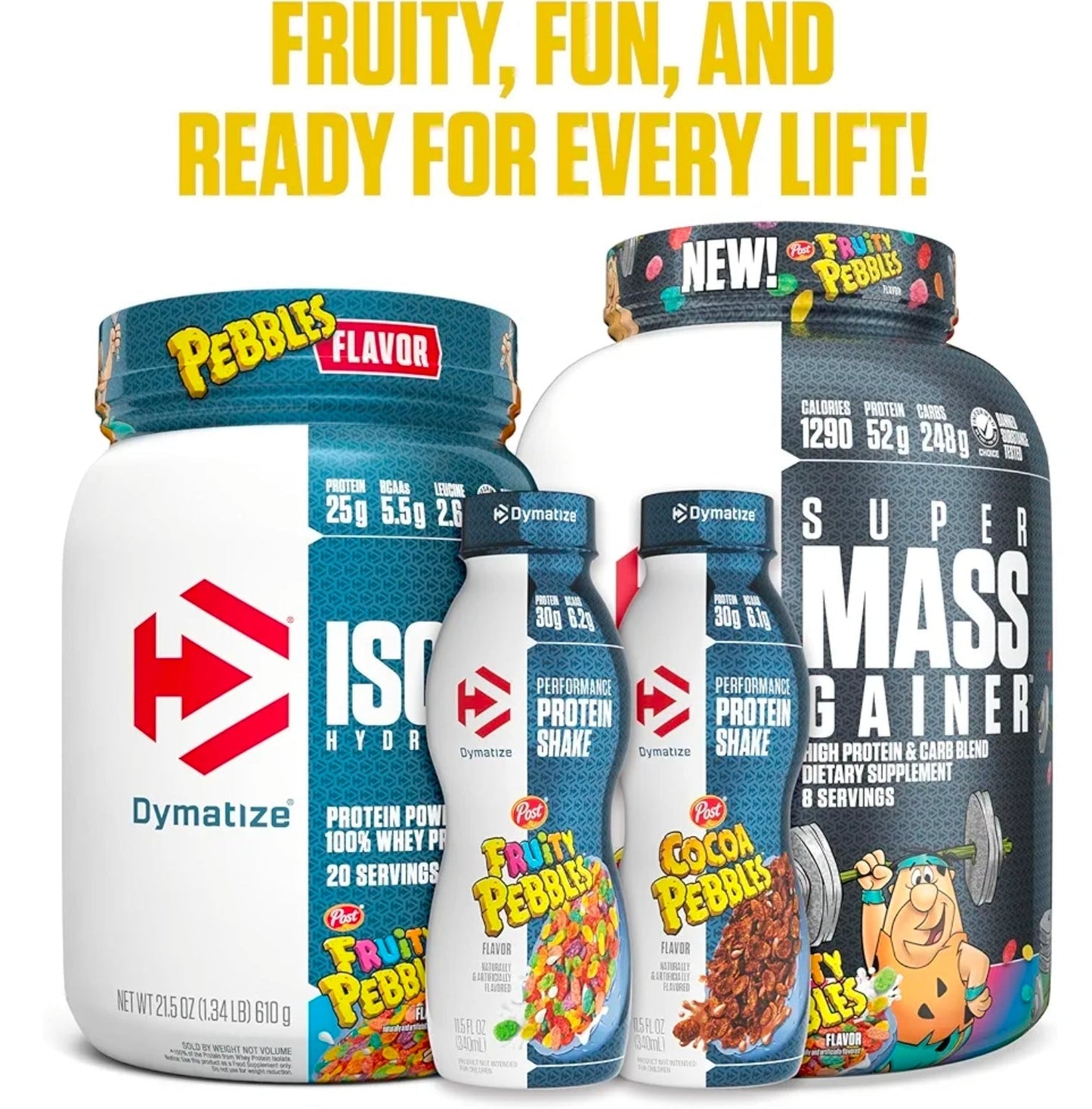 Dymatize x Fruity Pebbles ISO100 Whey Protein Powder Isolate, 25g of Protein, 5.5g BCAAs, 120 Cal., Gluten Free, 1g Fat, 1g Sugar, 2g Carb (75 Servings)