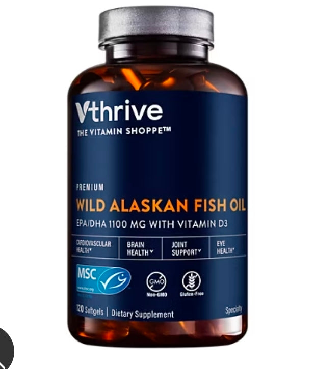 Vthrive Premium Wild Alaskan Fish Oil with Vitamin D3 - Supports Cardiovascular Health - 1,375 DHA/EPA (120 Softgels)