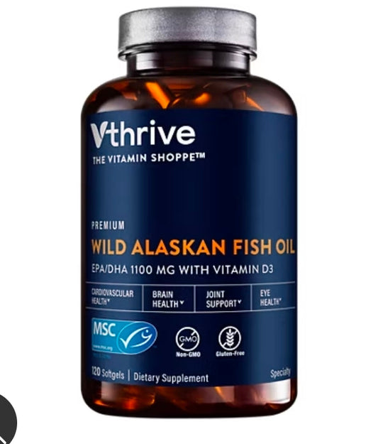 Vthrive Premium Wild Alaskan Fish Oil with Vitamin D3 - Supports Cardiovascular Health - 1,375 DHA/EPA (120 Softgels)