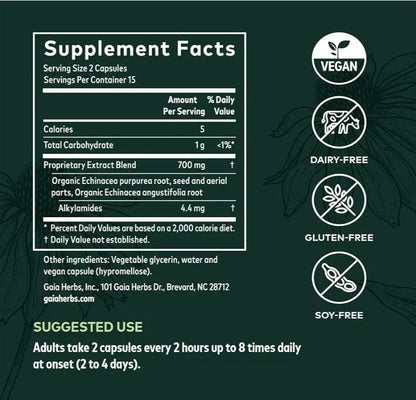 Gaia Herbs Echinacea Supreme - Immune Support Supplement - Echinacea Purpurea & Angustifolia Blend to Support Immune System - 30 Vegan Liquid Phyto-Capsules (15-Day Supply)