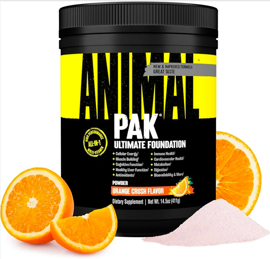 Animal Pak - Convenient All-in-One Vitamin & Supplement Powder, Orange Crush - Zinc, Vitamins C, B, D, Amino Acids, Immune Support, Digestive Enzymes - Daily Multivitamin for Women & Men - 60 Scoops
