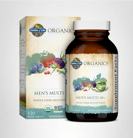 Garden of Life Organics Men's 40+ Multivitamin with Prostate Support, B12 & Vitamins – Vegan Daily Whole Food Multivitamin, Non-GMO, Certified Organic, 120 Tablets