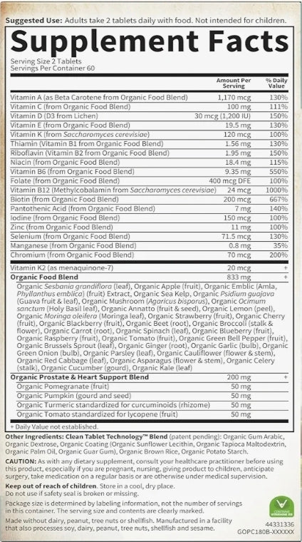 Garden of Life Organics Men's 40+ Multivitamin with Prostate Support, B12 & Vitamins – Vegan Daily Whole Food Multivitamin, Non-GMO, Certified Organic, 120 Tablets