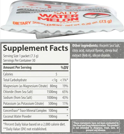 Trace Minerals ZeroLyte Salty Watermelon Flavor - Sugar Free Electrolyte Drink Mix - Supports Hydration, Energy, Stamina - Ancient Sea Salt, Full Spectrum Minerals, Coconut Water