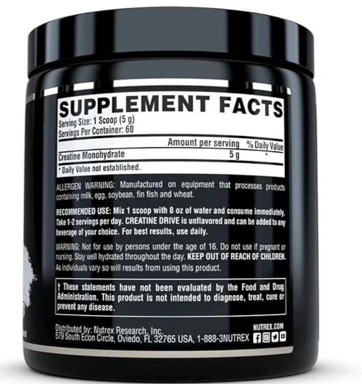Nutrex Research Creatine Monohydrate Powder 60 Servings | Unflavored 5G Micronized Creatine Powder | Gluten Free