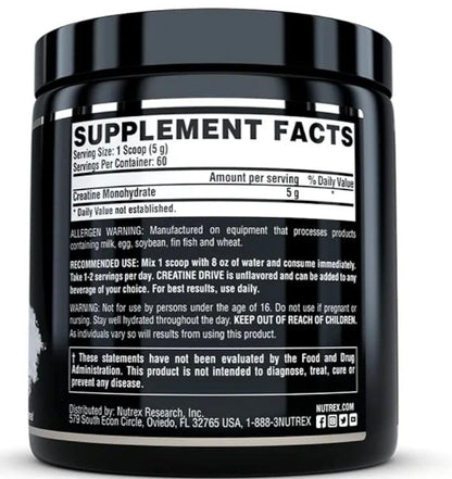 Nutrex Research Creatine Monohydrate Powder 60 Servings | Unflavored 5G Micronized Creatine Powder | Gluten Free