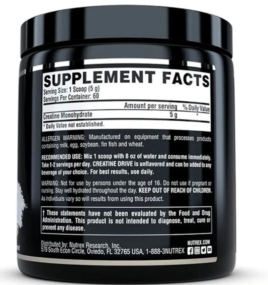 Nutrex Research Creatine Monohydrate Powder 60 Servings | Unflavored 5G Micronized Creatine Powder | Gluten Free