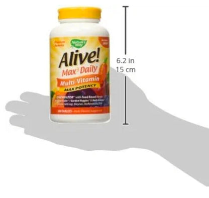 Nature's Way Alive! Max3 Potency Daily Multivitamin, High Potency Adult Multivitamins to Support Cellular Energy Metabolism, Heart, and Muscle Function for Women & Men*, No Iron Added, 180 Tablets